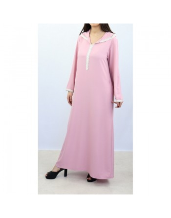 Djellaba marocaine pour femme avec dentelle et capuche (Plusieurs couleurs) 