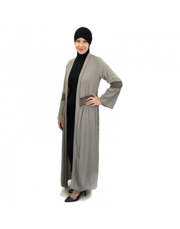 Gilet long plissé avec ceinture - Couleur taupe 