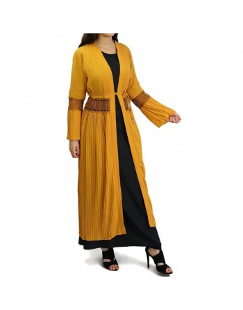 Gilet long plissé avec ceinture - Couleur jaune 