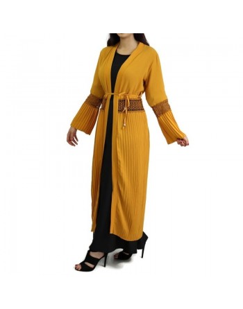 Gilet long plissé avec ceinture - Couleur jaune 