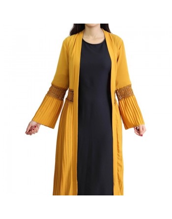 Gilet long plissé avec ceinture - Couleur jaune 