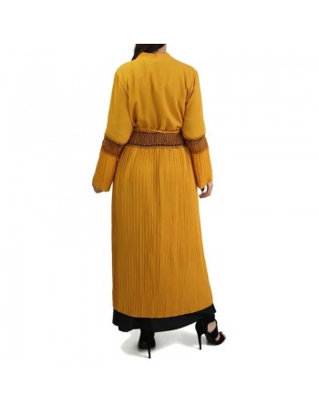 Gilet long plissé avec ceinture - Couleur jaune 