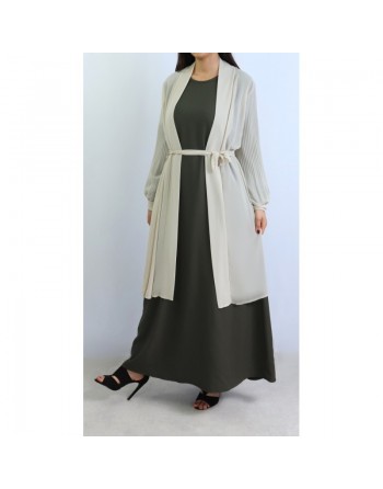 Cardigan mousseline manches plissées couleur beige 