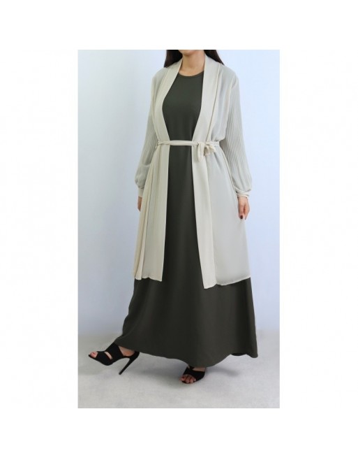 Cardigan mousseline manches plissées couleur beige Cardigan mousseline manches plissées couleur beige
