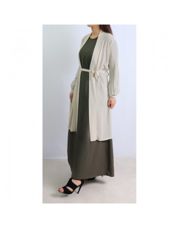 Cardigan mousseline manches plissées couleur beige 
