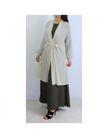 Cardigan mousseline manches plissées couleur beige 