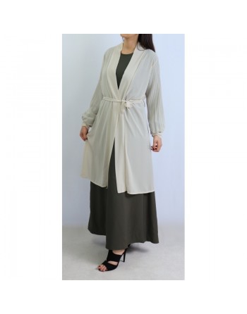 Cardigan mousseline manches plissées couleur beige 