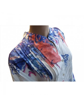 Chemise-tunique blanche à motifs bleus fuchias et corail 