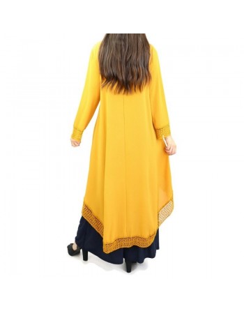 Tunique ample évasée avec dentelle pour femme - Couleur jaune moutarde 