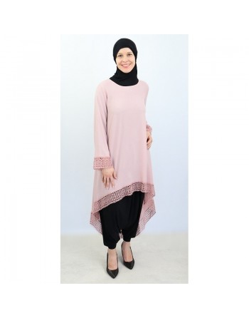 Tunique ample évasée avec dentelle (Plusieurs couleurs disponibles) - Pour femme musulmane voilée 