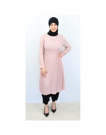 Tunique évasée plissée - Couleur rose claire 