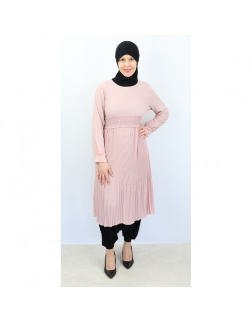 Tunique évasée plissée - Couleur rose claire Tunique évasée plissée - Couleur rose claire