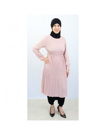 Tunique évasée plissée - Couleur rose claire 