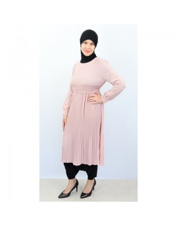 Tunique évasée plissée - Couleur rose claire 