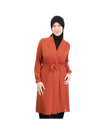 Cardigan mousseline manches plissées couleur brique 