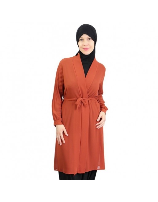 Cardigan mousseline manches plissées couleur brique Cardigan mousseline manches plissées couleur brique