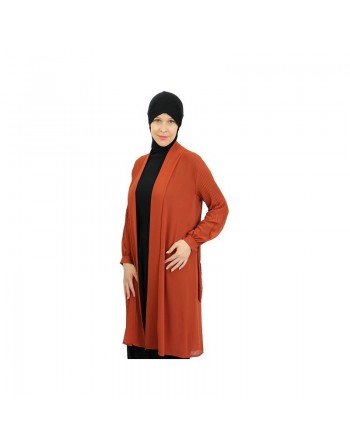 Cardigan mousseline manches plissées couleur brique 