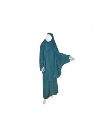 Jilbab réversible (satiné/normal) deux pièces (Cape + Jupe évasée) - Taille S/M Coloris vert 