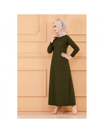 Robe longue à pois pour femme (Vêtement chic pour musulmane) - Couleur kaki 