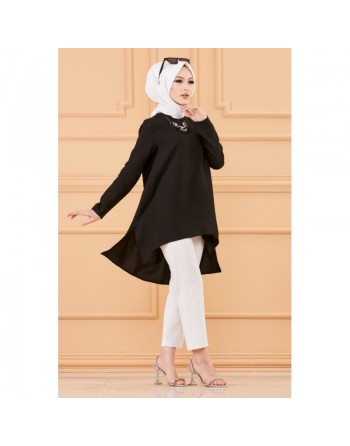 Tunique style habillé ample pour femme - Couleur noir 