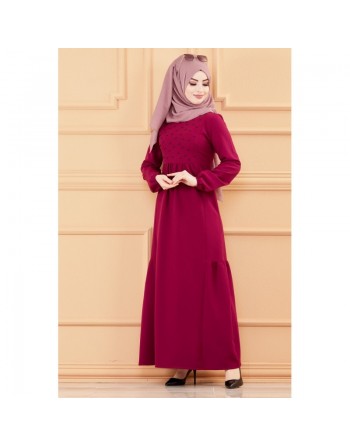 Robe longue chic et classe avec perles (Vêtement habillé mastour pour femme voilée) - Couleur prune 