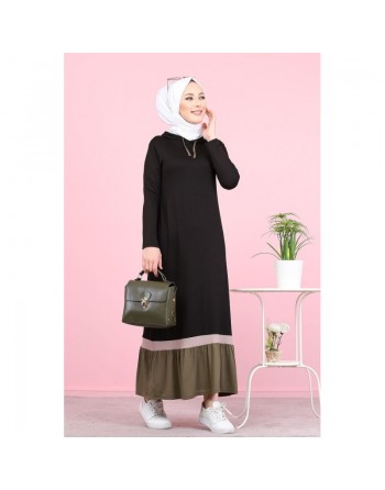 Robe longue avec capuche style Urban moderne (Vetement pour femme voilée) - Couleur noir et kaki 