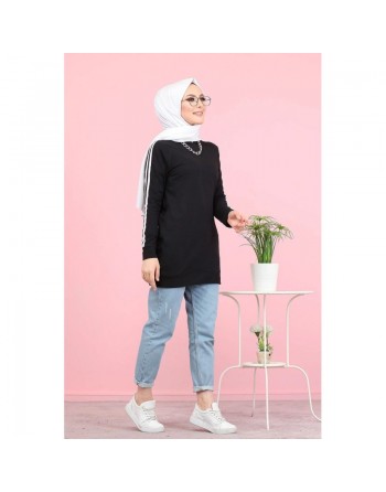 Tunique décontractée Sweat à capuche (Sweat-shirt femme voilée) - Couleur noir 