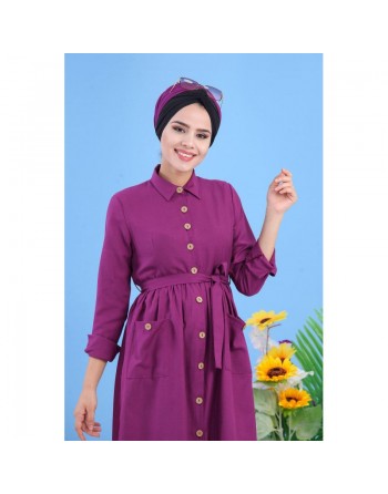 Robe de ville boutonnée pour femme style casual - Couleur violette (Grandes Tailles disponibles) 