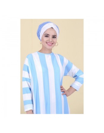 Robe décontractée pas cher pour femme - Couleur blanche à rayures bleues 