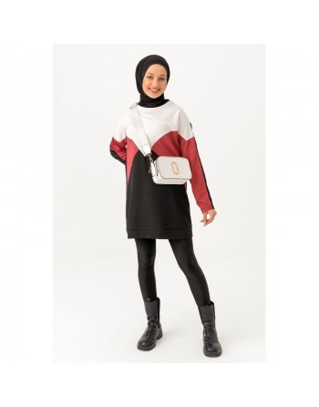 Tunique originale pour femme - Sweat-shirt tricolore - Couleur blanc noir et rose 