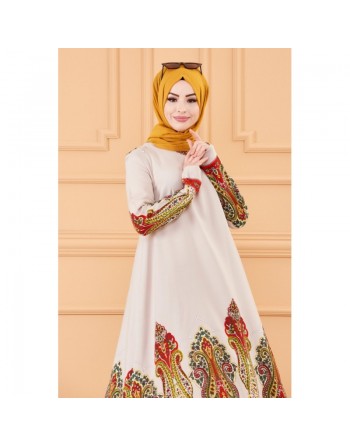 Robe -Tunique évasée à motifs grande taille (Vêtement ample pour femme voilée) - Couleur roche 
