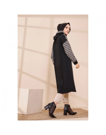 Tunique avec capuche bicolore (Vêtements modernes pour femmes voilées) - Couleur noir et beige 