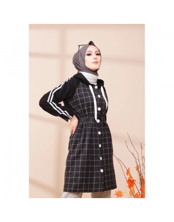 Tunique avec capuche (Tenue moderne pour hijab) - Couleur noir et anthracite 