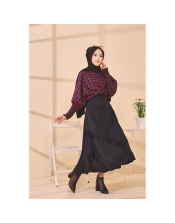 Chemisier à carreaux (Tenue Hijab style habillé) - Couleur bleu et rouge 