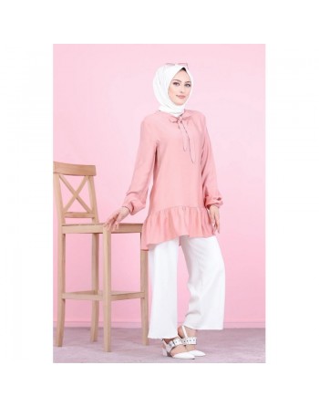 Tunique à volant (Vêtement chic femme voilée) - Couleur rose 