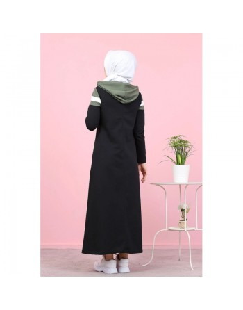 Robe à capuche style sportswear - Vêtements Hijabs pour jeunes femmes musulmanes - Couleur noir, blanc et kaki 