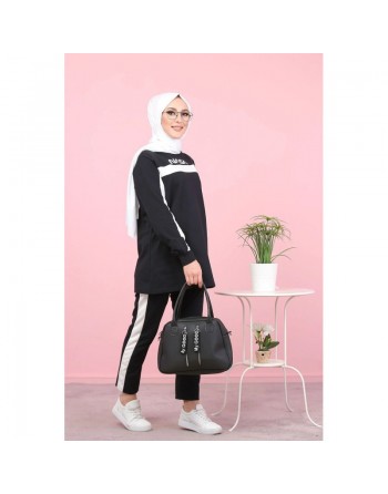 Survêtement moderne "NASA" - Tenue de sport 2 pièces pour femme voilée (Grande taille disponible et pas cher) - Couleur Noir 