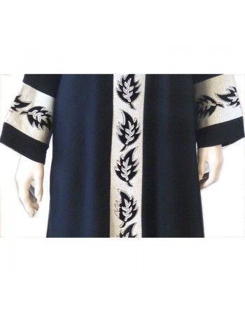 Abaya noire motifs blancs avec foulard assorti 