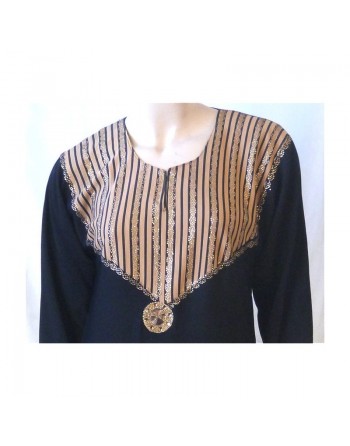 Abaya noire et caramel avec foulard assorti 