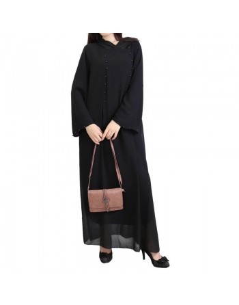 Robe longue fluide à capuche ornée de perles pour femme - Couleur Noir 