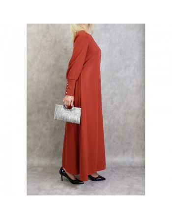 Robe élégante longue et fluide pour femme - Couleur rouge brique 
