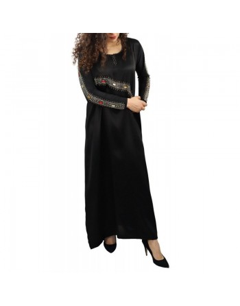 Abaya chic et moderne pour femme à strass et rubis multi-couleurs avec son foulard (écharpe assortie) 