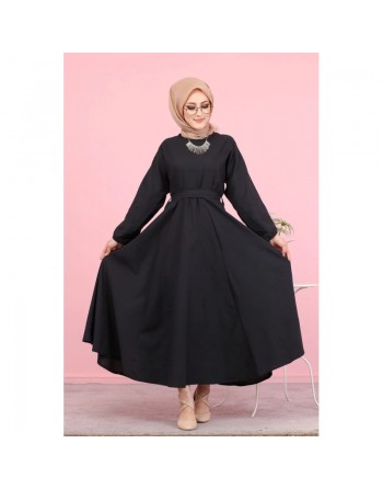 Robe élégante longue ample pour femme (Boutique Vetement Hijab France) - Couleur Noire 
