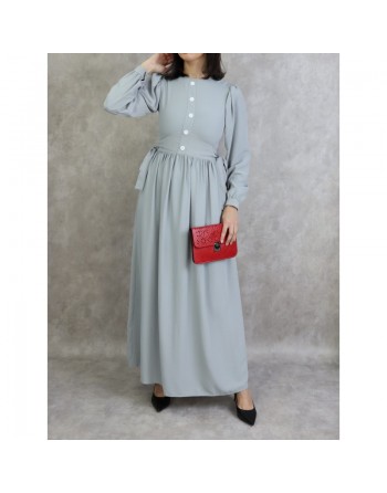 Robe longue froncée pour femme - Couleur gris clair 