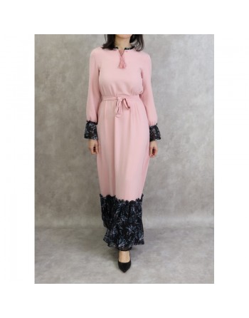 Robe longue à motifs fleuris pour femme - Couleur rose clair 