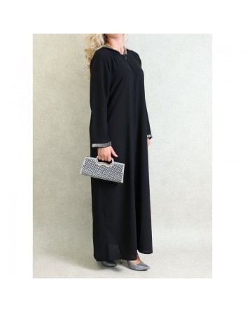 Djellaba orientale ample pour femme - Abaya à capuche avec fermeture éclair - Couleur Noir 