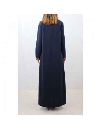 Robe maxi-longue avec strass devant et sur les manches - Marque Amelis - Couleur Bleu marine 