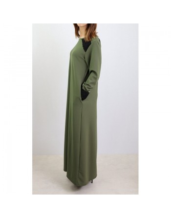 Robe longue à manches longues sobre et chic - Couleur Vert kaki 