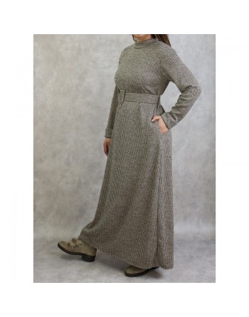 Robe hiver longue de couleur beige, kaki et noir 