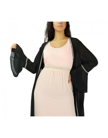 Robe longue (sans manches) à strass et dentelles pour femme - Couleur Rose 